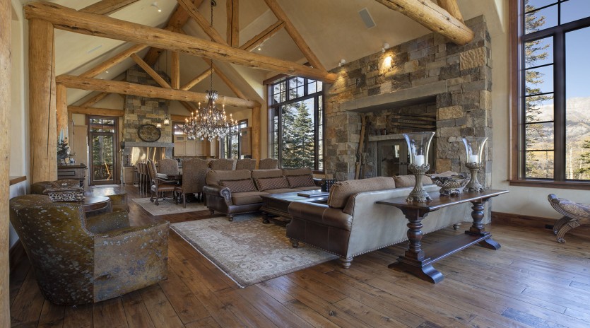 mountain village shepards retreat living room kitchen