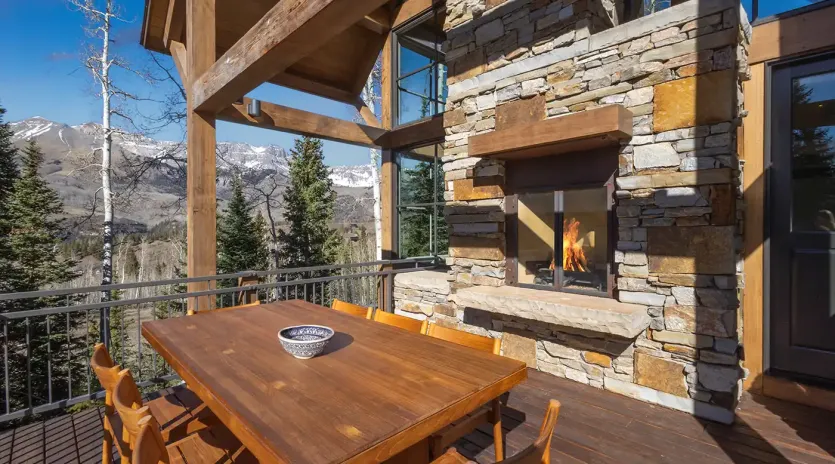 4.20 galloping goose chalet telluride outside dining fireplace