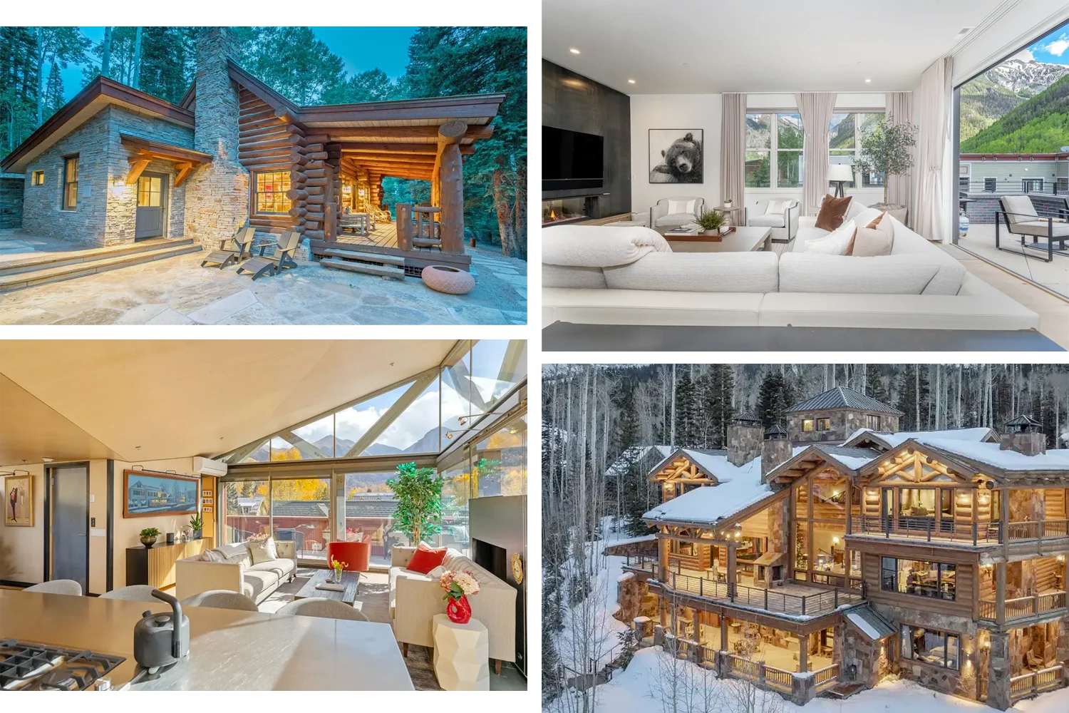 Diverse Telluride vacation rental options including luxury homes, modern condos, mountain cabins, and pet-friendly accommodations