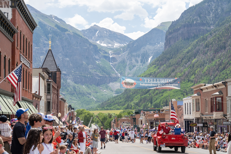 Charming downtown Telluride street scene with historic Victorian buildings